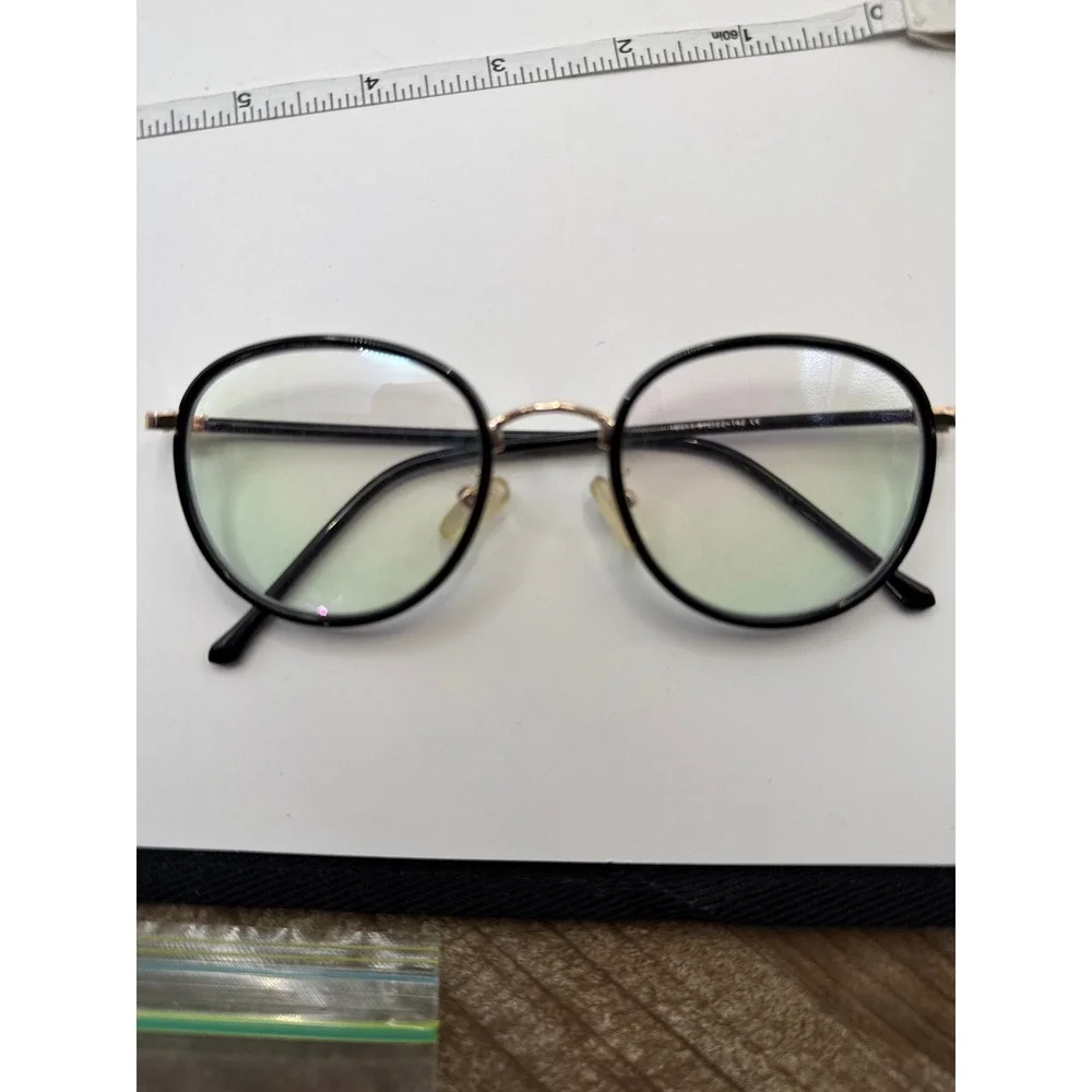 Round Black and Gold Frame Glasses 16011 51-22-142 Clear Lens Eyewear